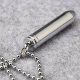 Stainless Steel Cylinder Pill Memorial Ash Urn Pendant Necklace Set