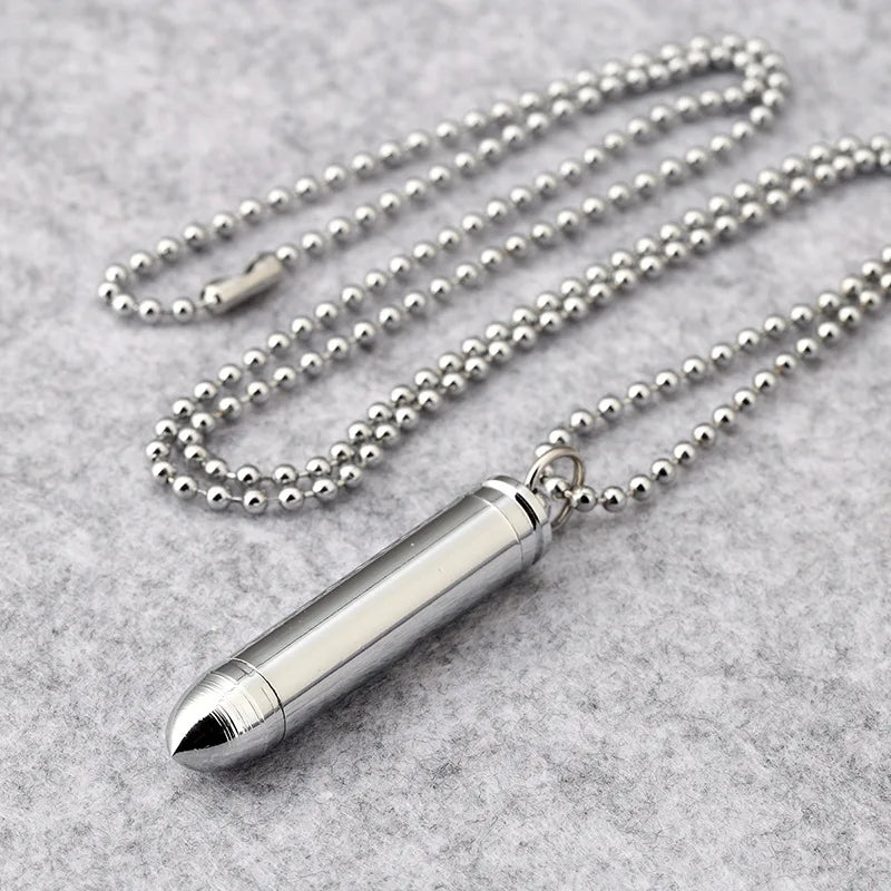Stainless Steel Cylinder Pill Memorial Ash Urn Pendant Necklace Set