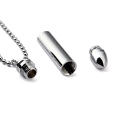 Stainless Steel Cylinder Pill Memorial Ash Urn Pendant Necklace Set