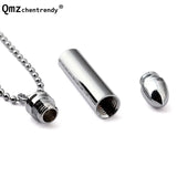 Stainless Steel Cylinder Pill Memorial Ash Urn Pendant Necklace Set