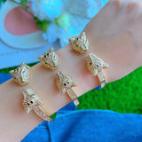 Leopard Animal Head Hollow Out Bracelet with Pave Zircon Chain