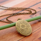 Vintage Stripe Flower Locket Oval Pendant Brass
