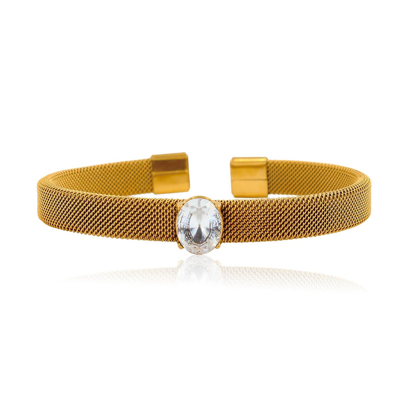 Plated Mesh Shape Cuff Bracelet Olive Green Jewelry Women