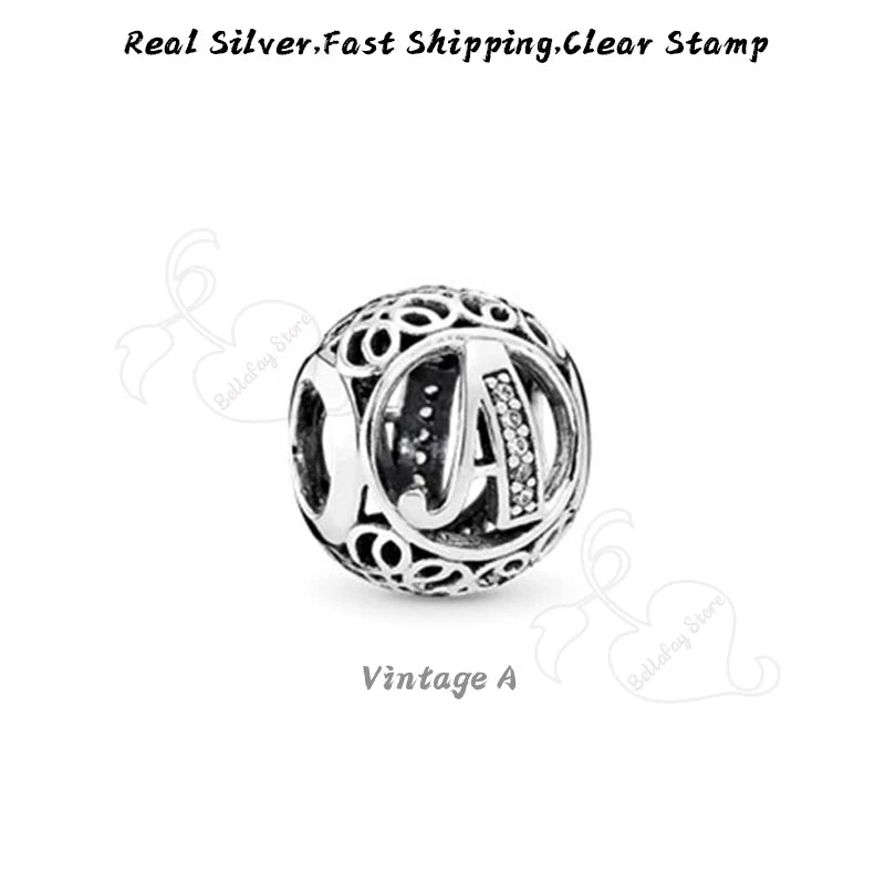 925 Silver Alphabet Round Beads for Bracelet Jewelry Making