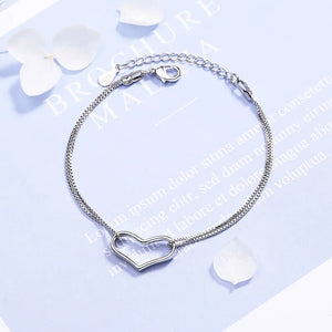 Heart Double Box Chains Bracelet 925 Silver Jewelry