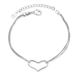 Heart Double Box Chains Bracelet 925 Silver Jewelry