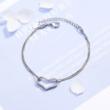 Heart Double Box Chains Bracelet 925 Silver Jewelry