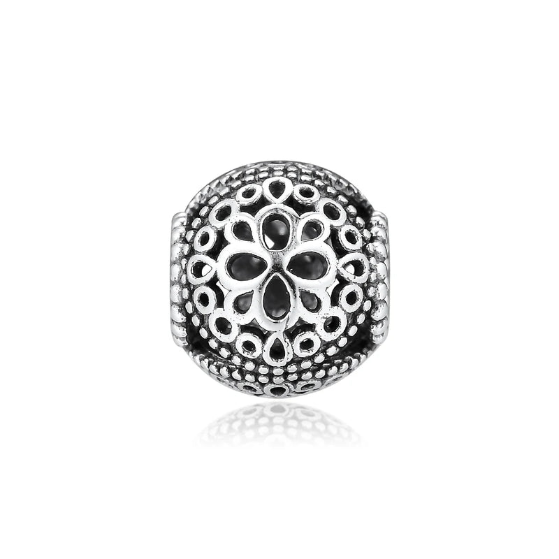 925 Silver Openwork Flower Charm for Bracelet Bead Making