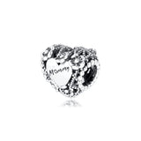 Silver Flower Heart Mommy Charm Fits Europe Bracelet 925 Sterling Silver Beads