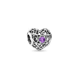 Openwork Heart Birthstone Beads Real 925 Silver March Birthday Charms