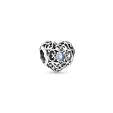 Openwork Heart Birthstone Beads Real 925 Silver March Birthday Charms