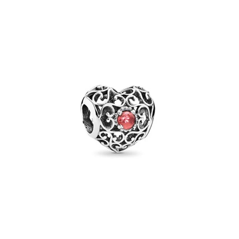 Openwork Heart Birthstone Beads Real 925 Silver March Birthday Charms