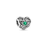 Openwork Heart Birthstone Beads Real 925 Silver March Birthday Charms
