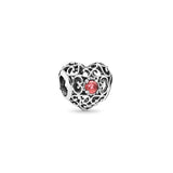Openwork Heart Birthstone Beads Real 925 Silver March Birthday Charms