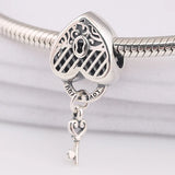Love You Lock Beads Charms, 925 Sterling Silver