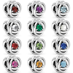 Openwork Multicolor Birthstone Circle Beads 925 Silver Charm