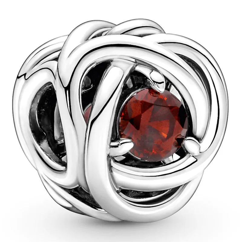 Openwork Multicolor Birthstone Circle Beads 925 Silver Charm