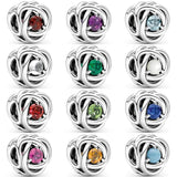 Multi Month Birthstone Eternity Circle Beads 925 Silver Charm