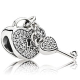 Heart Padlock Crystal Pendant 925 Silver Charm for Bracelet DIY