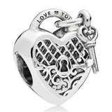 Heart Padlock Crystal Pendant 925 Silver Charm for Bracelet DIY