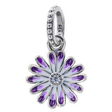 Purple Daisy Meadow Dangle Charm 925 Silver Beads Bracelet DIY