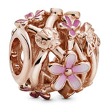 Purple Daisy Meadow Dangle Charm 925 Silver Beads Bracelet DIY