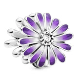 Purple Daisy Meadow Dangle Charm 925 Silver Beads Bracelet DIY