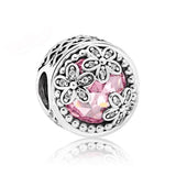 Purple Daisy Meadow Dangle Charm 925 Silver Beads Bracelet DIY