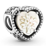 Cz Domed Golden Heart & Family Tree Charm Sterling Silver Beads