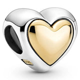 Cz Domed Golden Heart & Family Tree Charm Sterling Silver Beads