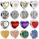 Cz Domed Golden Heart & Family Tree Charm Sterling Silver Beads