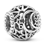 Openwork Sun Stars Moon Rabbit Charm 925 Silver Beads for Bracelet DIY