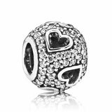 Openwork Tumbling Hearts With CZ & Night Sky Beads Charms Fit Europe Bracelet