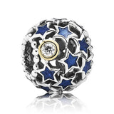 Openwork Tumbling Hearts With CZ & Night Sky Beads Charms Fit Europe Bracelet