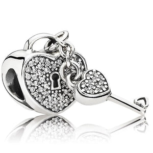 Two-tone Padlock Key To My Heart Lock 925 Sterling Silver Charm