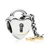 Two-tone Padlock Key To My Heart Lock 925 Sterling Silver Charm