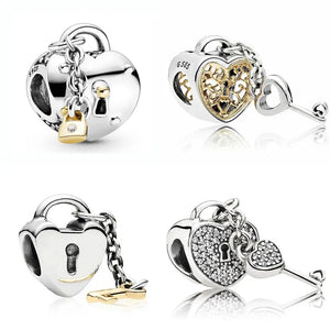 Two-tone Padlock Key To My Heart Lock 925 Sterling Silver Charm