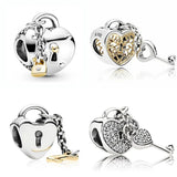 Two-tone Padlock Key To My Heart Lock 925 Sterling Silver Charm