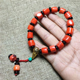 Coral Cylindrical Wheel Bead Bracelet Retro Ethnic Bright Fashion
