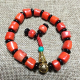 Coral Cylindrical Wheel Bead Bracelet Retro Ethnic Bright Fashion