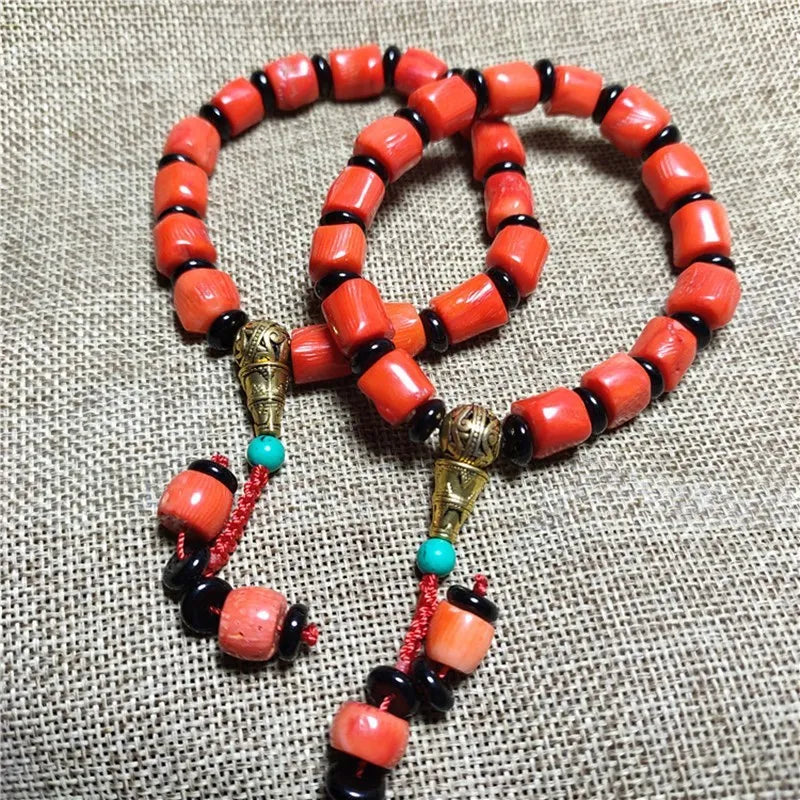 Coral Cylindrical Wheel Bead Bracelet Retro Ethnic Bright Fashion