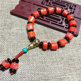 Coral Cylindrical Wheel Bead Bracelet Retro Ethnic Bright Fashion