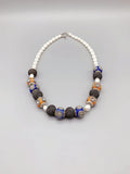 Orange Enamel Balls Necklace Mesh Beads Freshwater Pearls Gift