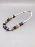 Orange Enamel Balls Necklace Mesh Beads Freshwater Pearls Gift