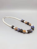 Orange Enamel Balls Necklace Mesh Beads Freshwater Pearls Gift