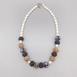 Orange Enamel Balls Necklace Mesh Beads Freshwater Pearls Gift