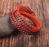 Orange Double Wrap Leather Wristbands Bracelet Cuff Punk