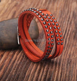Orange Double Wrap Leather Wristbands Bracelet Cuff Punk