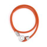 Orange Moments Double Leather Bracelet 925 Sterling Silver Bracelet