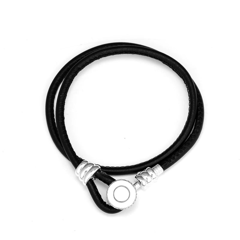 Orange Moments Double Leather Bracelet 925 Sterling Silver Bracelet